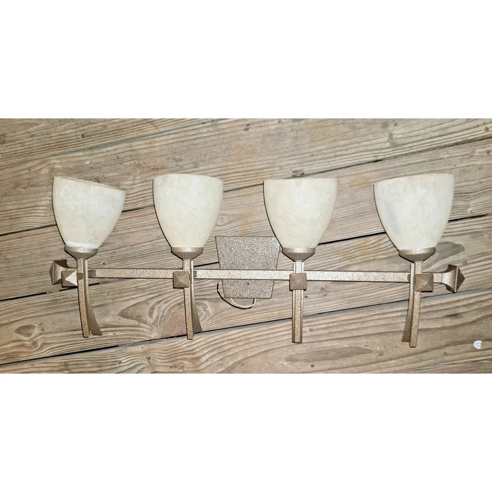 NEW Nuvo Rustic Finish Tuscan Suede Glass Shade 4-light Bath Fixture 33 X 12 X 7